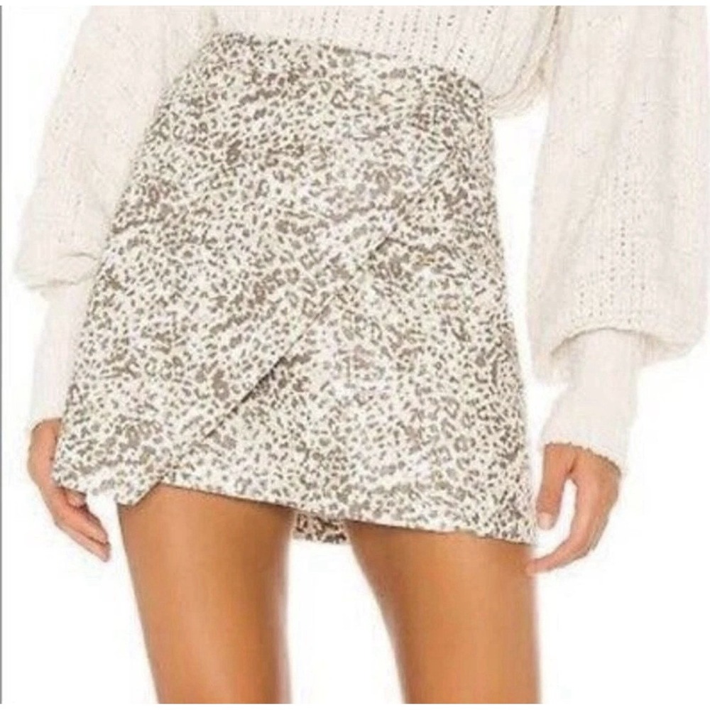 Free People Jayne Printed Wrap Mini Skirt Leopard Animal Print Light Combo 12